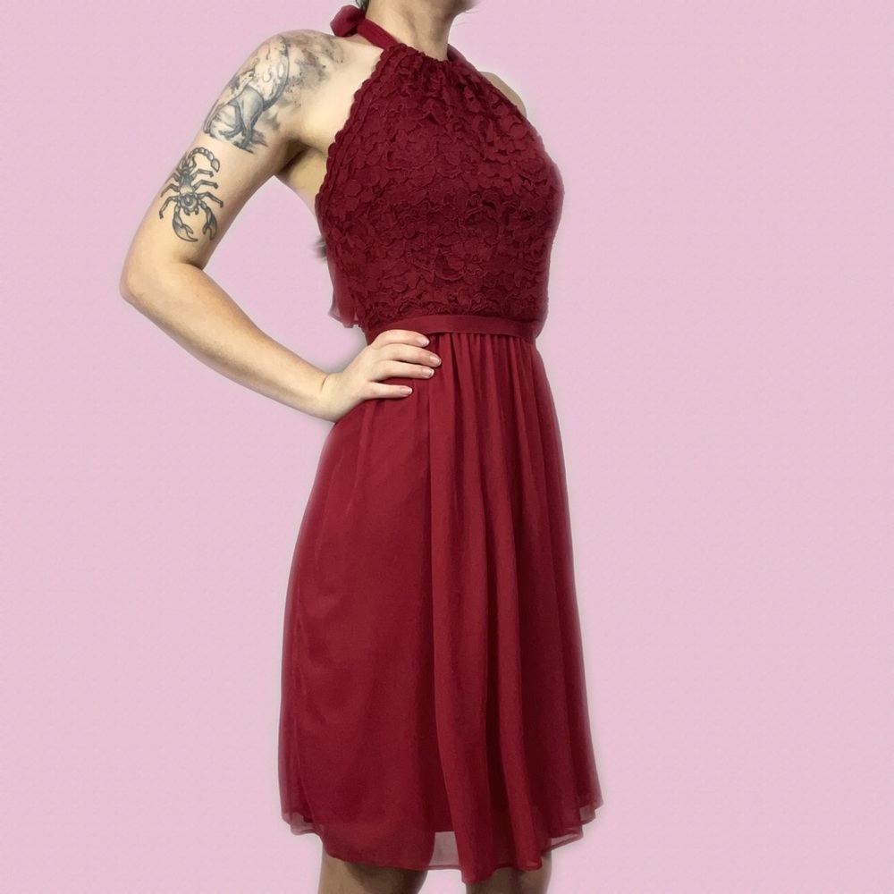 Red David’s Bridal Halter Dress